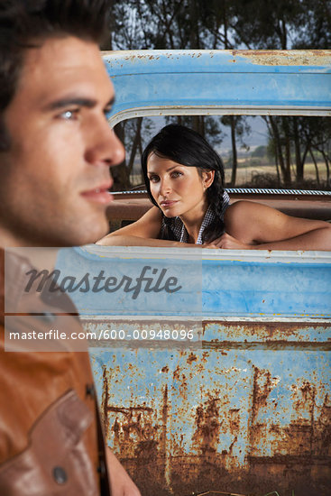 Woman in Rusty Pickup Truck Stock Photo RoyaltyFree Artist Masterfile