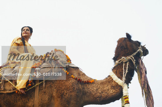 woman riding camel