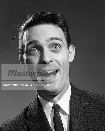 1960s SURPRISED BUSINESSMAN FUNNY FACIAL EXPRESSION SHOCK AWE WONDER LAUGHING MAN EXCITED Stock Photo - Premium - 846-02796187em