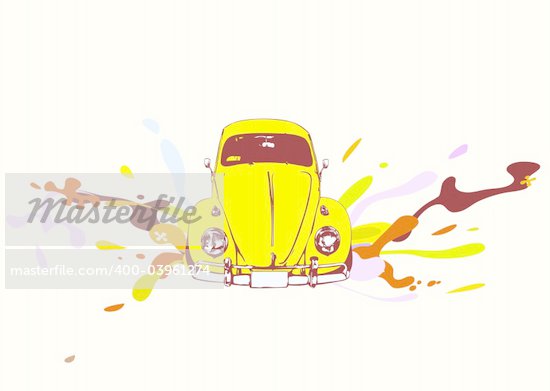 Vector illustration of old custom Volkswagen Beatle on white background with 