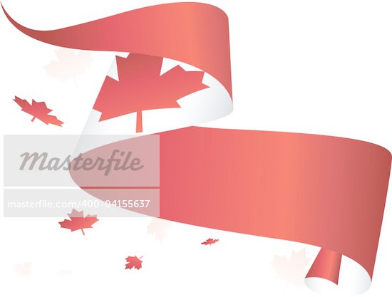 Canada flag banner with falling leaves and copy space