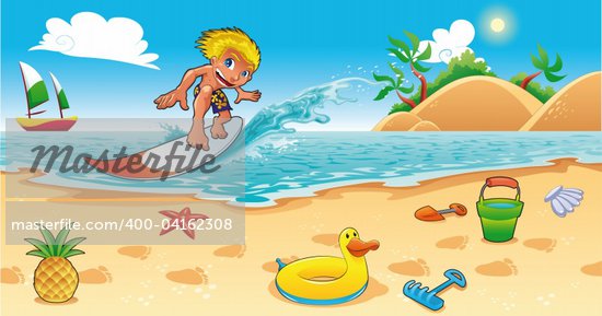 Cartoon Boy Surfing