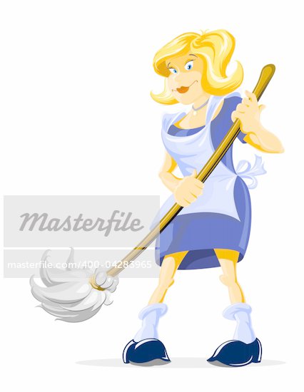 Cartoon Girl Cleaning