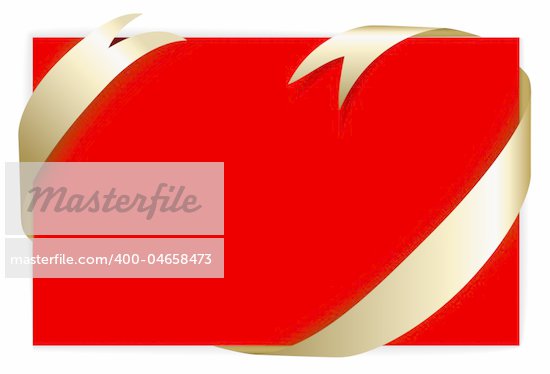 Christmas or wedding card Golden ribbon around blank red paper 