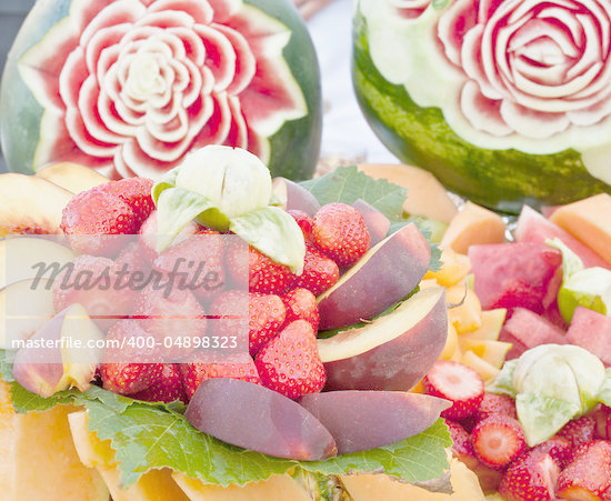 some decoration with fruit during a wedding banquet