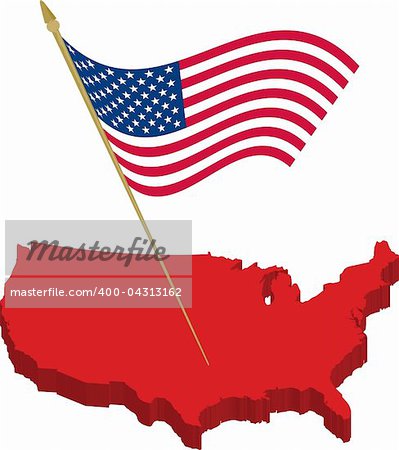 Stock Photo - Vector set containing the usa 3d map and waving flag. Fully scalable vector, every element on different layer