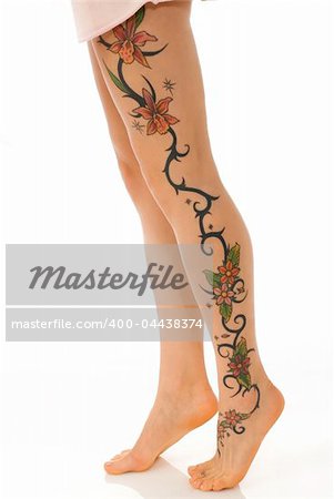 Flower Full Leg Tattoo