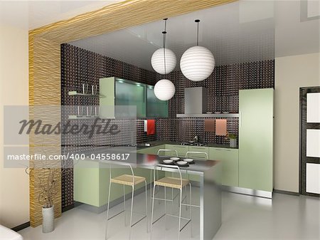 Kitchen Design on The Modern Kitchen Interior Design  3d Rendering  Stock Photo