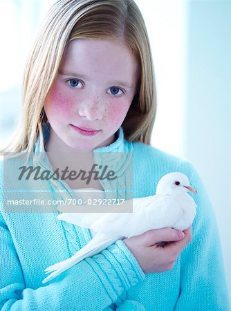 Girl Holding a Dove. Artist: Yvonne Duivenvoorden - 700-02922717em-Girl-Holding-a-Dove