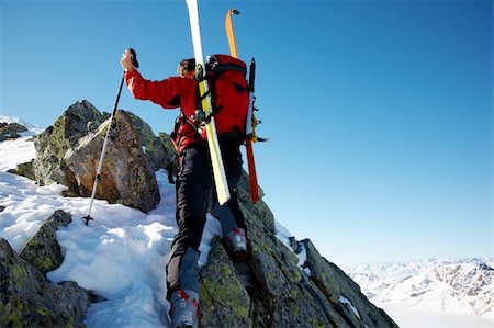 simsearch:400-05118687,k - Male ski-climber climbing a rocky ridge; horizontal frame. Italian alps. Stock Photo - Budget Royalty-Free & Subscription, Code: 400-04005701