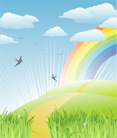grass, birds and rainbow landscape / vector Photographie de stock - Aubaine LD & Abonnement, Code: 400-04007161
