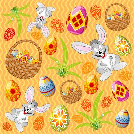 simsearch:400-07424187,k - Easter pattern with ornament eggs, rabbit, basket, grass, element for design, vector illustration Photographie de stock - Aubaine LD & Abonnement, Code: 400-04007666