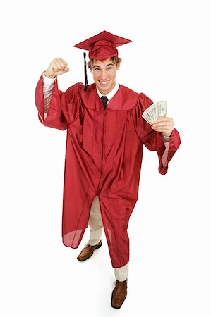 simsearch:400-04505681,k - Enthusiastic graduate with money for his future.  Full body isolated on white. Stock Photo - Budget Royalty-Free & Subscription, Code: 400-04008164