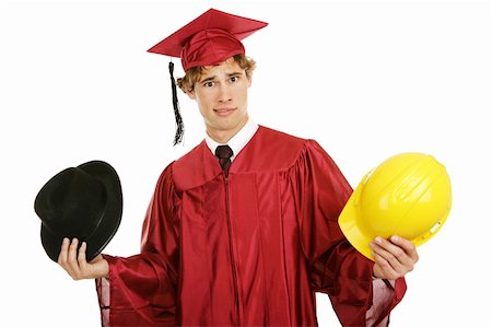simsearch:400-04505681,k - Young graduate trying to decide on a career path.  Isolated on white. Stock Photo - Budget Royalty-Free & Subscription, Code: 400-04008166