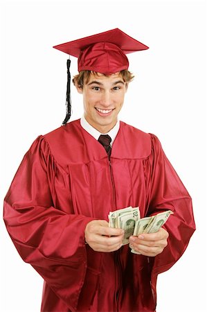 simsearch:400-04505681,k - Handsome graduate counting a stack of money.  Isolated on white. Stock Photo - Budget Royalty-Free & Subscription, Code: 400-04008161