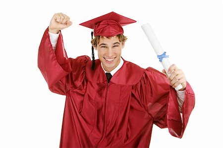 simsearch:400-04505681,k - Handsome enthusiastic young graduate holding his diploma.  Isolated on white. Stock Photo - Budget Royalty-Free & Subscription, Code: 400-04008163