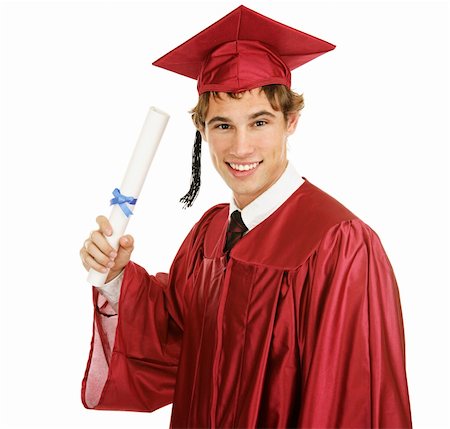 simsearch:400-04505681,k - Handsome young graduate holding his diploma.  Isolated on white background. Stock Photo - Budget Royalty-Free & Subscription, Code: 400-04008174