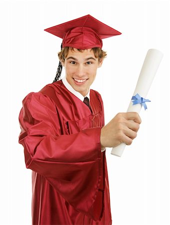 simsearch:400-04505681,k - Handsome young graduate holding his diploma.  Isolated on white. Stock Photo - Budget Royalty-Free & Subscription, Code: 400-04008171