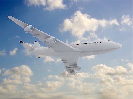 simsearch:400-04996557,k - 3drendered illustration of a white plane flying in the blue sky Stock Photo - Budget Royalty-Free & Subscription, Code: 400-04008330