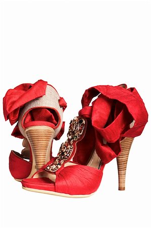 simsearch:400-07218273,k - Female red shoes with tapes on a white background Stock Photo - Budget Royalty-Free & Subscription, Code: 400-04001280