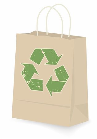 shopping bag icon illustration - Kraft shopping bag with green recycle logo Stock Photo - Budget Royalty-Free & Subscription, Code: 400-04014683