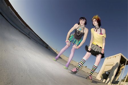 simsearch:400-04016564,k - Fisheye shot of girls in brightly colored clothing on a roof Stock Photo - Budget Royalty-Free & Subscription, Code: 400-04015679