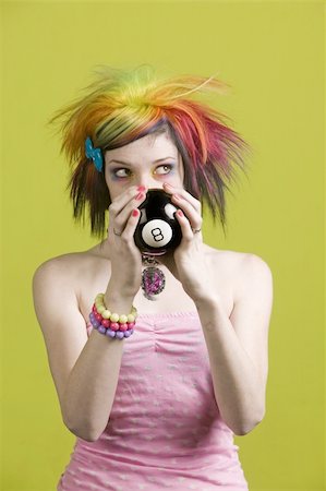 simsearch:400-04016564,k - Close-up of a woman with bright mascara and colorful hair predicts the future and looks up to the right Stock Photo - Budget Royalty-Free & Subscription, Code: 400-04015682