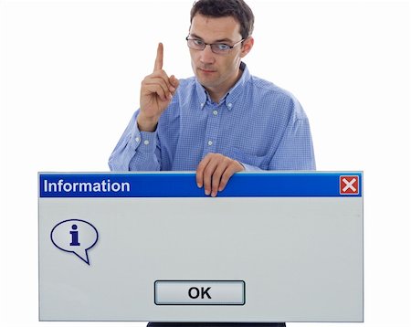simsearch:400-03933798,k - Man warning about a technology or computer issue - with blank computer message Stock Photo - Budget Royalty-Free & Subscription, Code: 400-04015994
