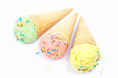 simsearch:400-05718903,k - Delicious ice cream cones with soft shadow on white background. Shallow depth of field Stock Photo - Budget Royalty-Free & Subscription, Code: 400-04017593