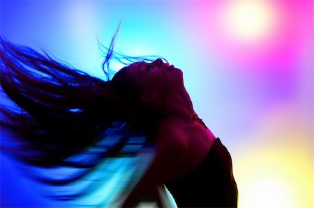 simsearch:400-04410351,k - silhouette of dancing girl on colorful back. Image may contain slight multicolor aberration as a part of design Stock Photo - Budget Royalty-Free & Subscription, Code: 400-04018909