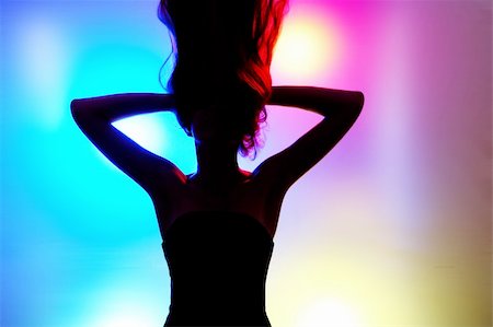 simsearch:400-04410351,k - silhouette of dancing girl on colorful back. Image may contain slight multicolor aberration as a part of design Stock Photo - Budget Royalty-Free & Subscription, Code: 400-04018930