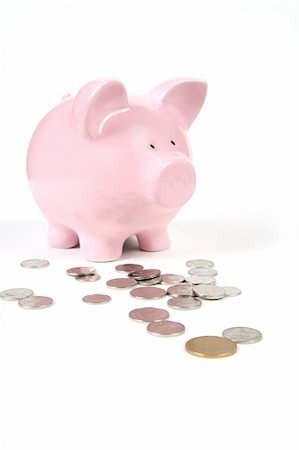 simsearch:400-06077471,k - Pink Piggy Bank on isoalted on white background with coins Stock Photo - Budget Royalty-Free & Subscription, Code: 400-04019656