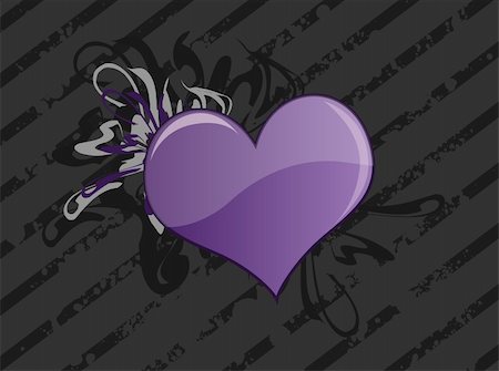simsearch:400-04875332,k - Graphic illustration of a dark grungy striped background with purple heart against lighter curly swirls. Photographie de stock - Aubaine LD & Abonnement, Code: 400-04012312