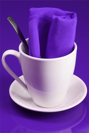 simsearch:400-08786053,k - A modern cafe table set with a coffee cup in purple Stock Photo - Budget Royalty-Free & Subscription, Code: 400-04013114