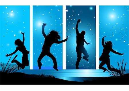 reaching for the stars - Happy people reaching for the stars! All elements are individual objects. Easy to change and adapt. No flattened transparencies. Stock Photo - Budget Royalty-Free & Subscription, Code: 400-04024390