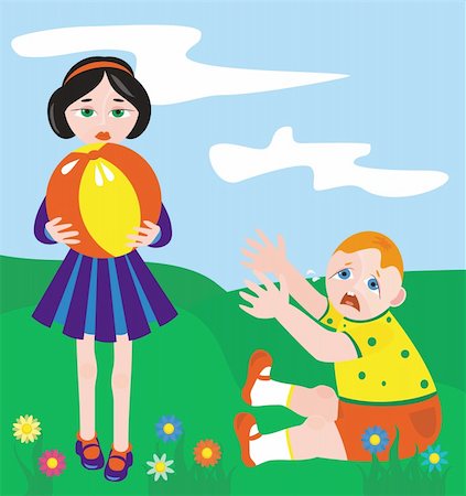 The illustration representing the girl with a ball in hands and the thick boy which too wishes to play Stock Photo - Budget Royalty-Free & Subscription, Code: 400-04024718