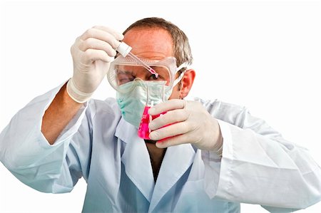 simsearch:400-05669968,k - scientist in laboratory holiding pipette and test tube with blue liquid isolated on white Stock Photo - Budget Royalty-Free & Subscription, Code: 400-04026523