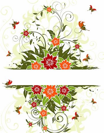 simsearch:400-04290504,k - Abstract grunge flower frame with butterfly, element for design, vector illustration Photographie de stock - Aubaine LD & Abonnement, Code: 400-04026814