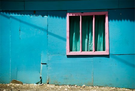 Pink Window on a Blue Wall in Monteverde Costa Rica Stock Photo - Budget Royalty-Free & Subscription, Code: 400-04027431