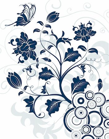 simsearch:400-04060446,k - Flower background with butterfly and circle, element for design, vector illustration Stock Photo - Budget Royalty-Free & Subscription, Code: 400-04020645