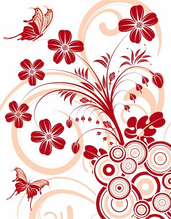 simsearch:400-04060446,k - Flower background with butterfly and circle, element for design, vector illustration Stock Photo - Budget Royalty-Free & Subscription, Code: 400-04020654