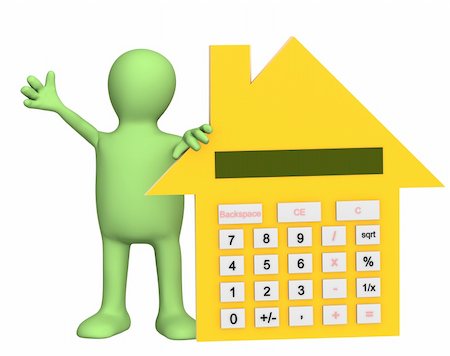 simsearch:400-04231986,k - 3d puppet with calculator in form of house. Object over white Stock Photo - Budget Royalty-Free & Subscription, Code: 400-04021386