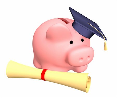 simsearch:400-04408371,k - Piggy bank with cap and the diploma. Objects over white Stock Photo - Budget Royalty-Free & Subscription, Code: 400-04021936