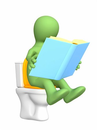 sitting toilet bowl - 3d puppet, sitting with book on toilet bowl. Objects over white Stock Photo - Budget Royalty-Free & Subscription, Code: 400-04021931