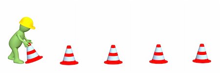 road signs cartoon - 3d puppet - working, installing emergency cones. Objects over white Stock Photo - Budget Royalty-Free & Subscription, Code: 400-04022017