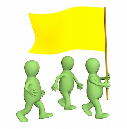 simsearch:400-06172579,k - Group of the puppets, going with a yellow flag. Objects over white Stock Photo - Budget Royalty-Free & Subscription, Code: 400-04022028
