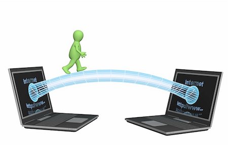 simsearch:400-04231993,k - 3d puppet, going on the bridge between two laptops. Objects over white Stock Photo - Budget Royalty-Free & Subscription, Code: 400-04022057