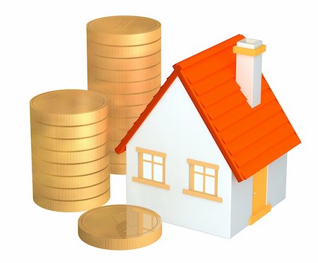 simsearch:400-04231986,k - Conceptual 3d house and columns of gold coins. Objects over white Stock Photo - Budget Royalty-Free & Subscription, Code: 400-04022127