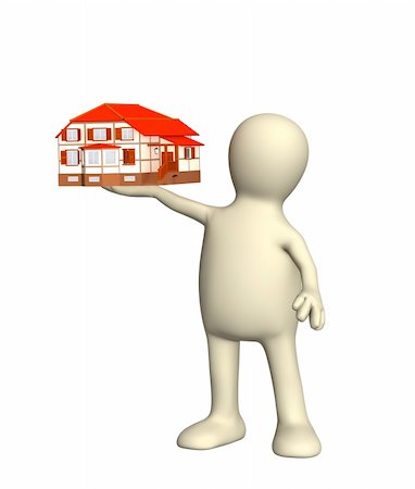 simsearch:400-04084846,k - Person a puppet holding in a hand a small cottage. Objects over white Stock Photo - Budget Royalty-Free & Subscription, Code: 400-04022966