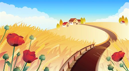 Vector illustrations - Landscape with wheat and poppy Stock Photo - Budget Royalty-Free & Subscription, Code: 400-04035524